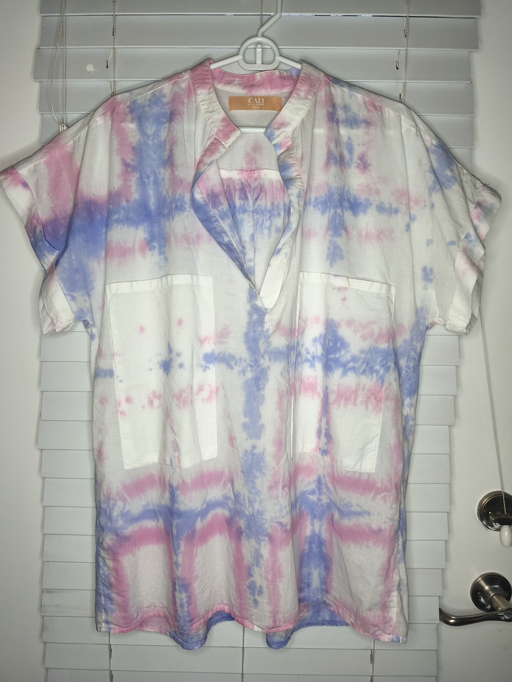 Cali by Cali Dreaming Tie Dye Top Pink Blue White Cotton Boho Blouse Shirt XS/S